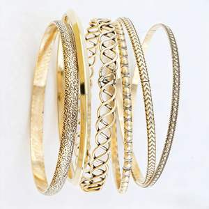 Tiyo ABB076 Juego de Pulseras Unisex de Aleación de Cobre Chapado en Oro de 14K, Estilo Bohemio, Multicapa, Geométrico, Retro, Tallado, Primavera 2025, Zhejiang - Product Image 2