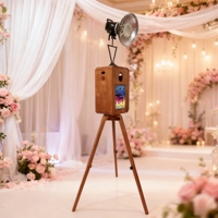Photomaton vintage en bois pour appareil photo reflex numérique, machine à photomaton rétro portable avec haut-parleur et support pour iPad pour mariages et événements festifs