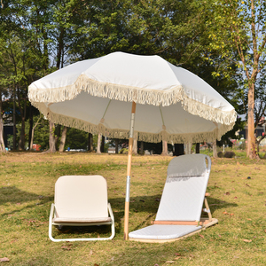 Conjunto de Playa de Lujo para Resorts Comerciales, Tumbona de Madera de Teca Resistente y Cabana con Flecos Estilo Boho para Hoteles de 5 Estrellas y Clubes de Playa - Product Image 1