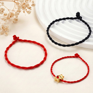 Hand Woven Red <b>String</b> Bracelet With <b>Gold</b> Animal Charm Unisex DIY Jewelry Accessory For Couple Or Best Friend Gift - Product Image 1