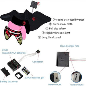Máscara de Fiesta LED Personalizada con Sonido Activado, Retroiluminación EL, Forma de Animal, 2 Pilas AAA, Uso en Exteriores - Product Image 6