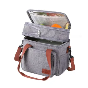 Custom Large Capacity Multifunctional Leakproof Insulated Soft Adult Lunch Cooler Bag Double Deck Lunch Box Promotional Backpack