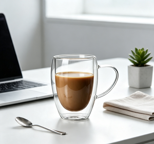 350ml <b>Double</b> <b>Wall</b> Borosilicate Glass Coffee <b>Mug</b> Handle Clear Insulated Modern Design Unisex for Tea Espresso Water Beverages - Product Image 2