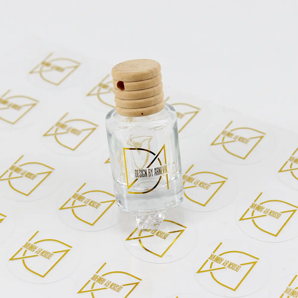 Custom Round Clear Printing Metallic Gold Foil Stamping Cosmetics Labels Transparent Logo Stickers