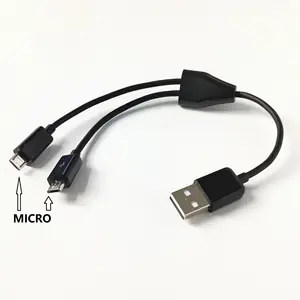 20厘米USB 2.0 a型公到2微型USB公分路器Y数据充电连接器适配器电缆