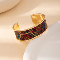 YL Bracelet jonc ouvert en fer électroplaqué, motif floral coloré, haut de gamme, unisexe, style Ins, tendance européenne et américaine, le plus vendu
