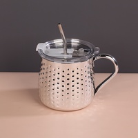 Mug en acier inoxydable de qualité alimentaire à texture martelée avec couvercle rabattable, tasse métallique réutilisable pour l'eau, le café, le thé, les fêtes, le camping