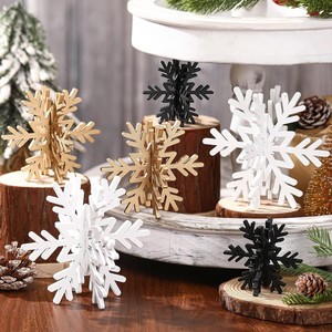 Adornos de Copos de Nieve de Madera 3D, Decoraciones Blancas para Árboles de Navidad, Adornos Colgantes para Fiestas - Product Image 3