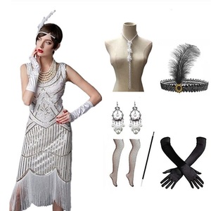 1920s Retro Beaded Sequin Tassel Dress Strapless Vintage Evening Dress For <b>Dinner</b> Party - Product Image 1