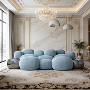 Sofá Seccional Modular de Lujo Artístico para Sala de Estar, en Forma de Nube Azul Claro, Personalizable en Tamaño y Material - Product Image 2