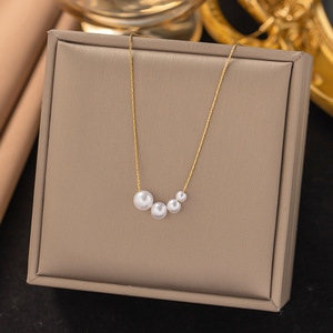 Collier en acier inoxydable plaqué or 18 carats pour femme, avec perles, pampilles et sequins, motif géométrique, élégant et tendance, idéal pour les fêtes - Product Image 4