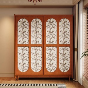 French Retro <b>Sliding</b> Door Wardrobe Solid Wood Bedroom Storage Hanging Closet Mid Range Style <b>Small</b> Apartment Use - Product Image 3