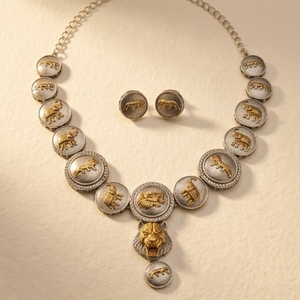 DIVYORO Ensemble de collier et boucles d'oreilles en or et argent, design inspiré de la faune, bijoux de créateur tendance - Product Image 1