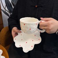 Ensemble tasse et soucoupe à café en céramique irrégulière, façonnée à la main, sous-glaçure, peinte à la main, haute esthétique, parfait pour le latte, le café, cadeau