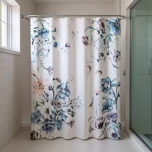 Cortina de Ducha de Algodón Estampada con Diseño Floral, Estilo Clásico para Baño - Product Image 2