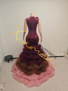 Ocstrade tùy chỉnh pha lê Sheer Tay Áo Burgundy Ruffle Tulle Train thanh lịch cộng với kích thước váy cưới bóng áo choàng cho phụ nữ cô dâu - Product Image 6