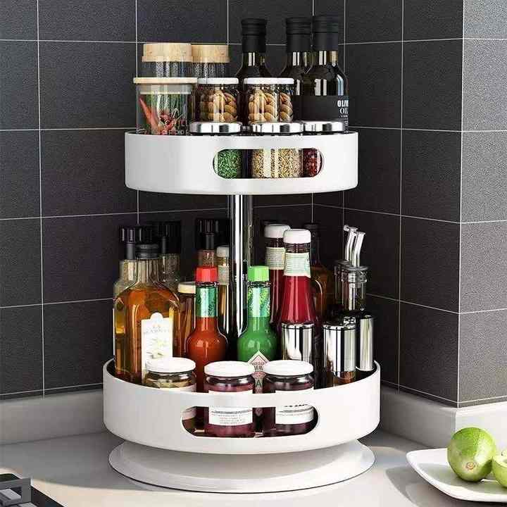 Kitchen Storage Rack Rotating Spice Holder Shelf, Seasoning Rack Shelf ...