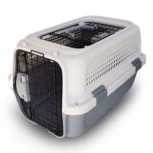 Cage de transport pour animaux de compagnie, grande, robuste, noire, en plastique PP, sur roulettes, conforme IATA, pour le transport aérien, portable, pour chiens et chats - Product Image 1