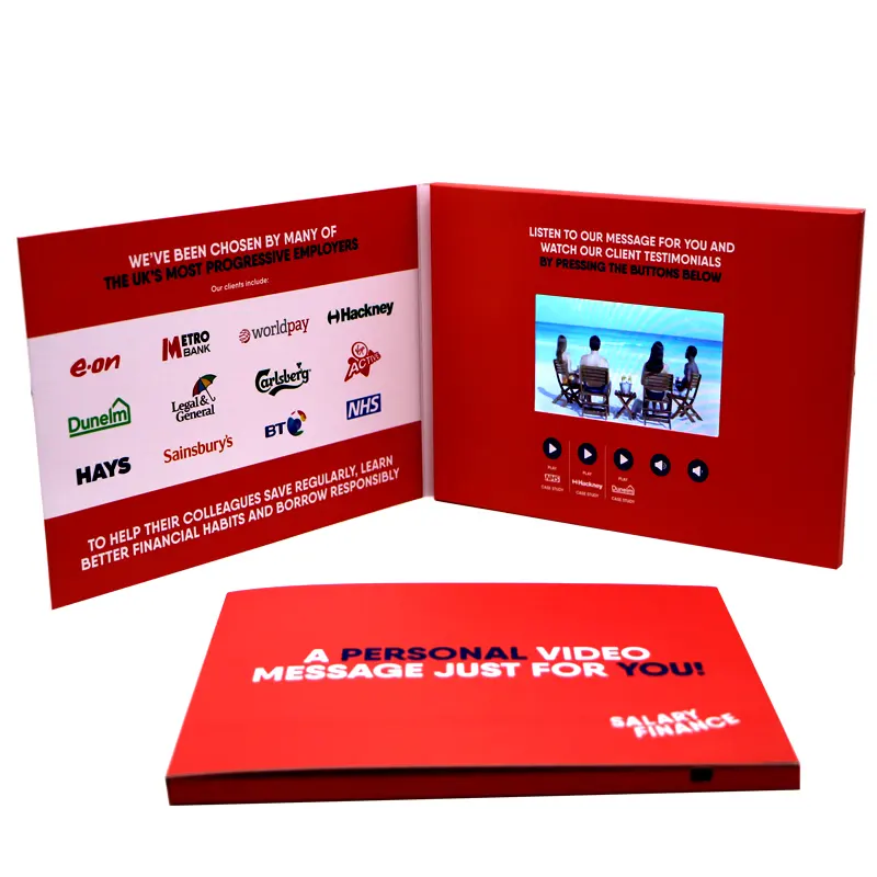 Carte de voeux vidéo de brochure vidéo de papier de 5 pouces 7 pouces 10.1 pouces pour l'utilisation de cadeau financier et d'affaires