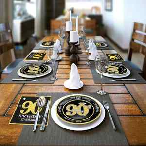 90th Birthday Party <b>Plates</b> Modern Gold Foil Pack of 9 Inches Gold Paper <b>Plates</b> for Celebration Decorations - Product Image 3