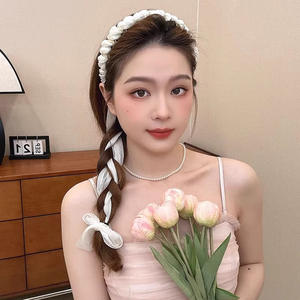 Korean Pearl Beaded Ribbon Geflochtenes Stirnband Temperament Haars chal Integriertes Stirnband Zahn Haarnadel - Product Image 4