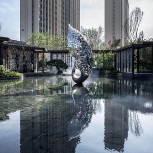 Stainless Steel Dolphin Sculpture Outdoor Garden Water Fountain Animal Shape Floor Mount Square Decoration HX200406 - Product Image 2