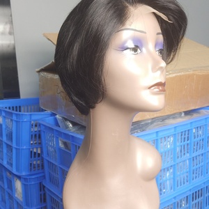 High Quality Full Cuticle Natural <b>Black</b> 4*4 Lace Frontal 180% Density Partial Short Bob <b>Wig</b> - Product Image 3