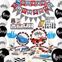 Ensemble de décorations pour fête d'anniversaire sur le thème des voitures de course - Fournitures tout-en-un sur le thème des courses avec drapeau à carreaux pour garçons, enfants, événements sur le thème automobile