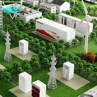 Modèle architectural miniature 3D intégré en acrylique moderne, éolien, photovoltaïque, conteneur industriel et commercial