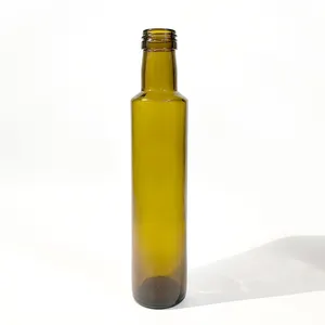 Fabrika özel kare yuvarlak zeytinyağı şişe 250ml yüksek kaliteli ambalaj şişeleri yeşil renk cam