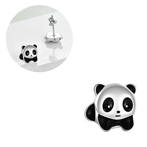 Pendientes de Plata 925 con Diseño de Panda, Baño de Oro Blanco, Lindos, Unisex, para Uso Diario, Joyería Fina - Product Image 3