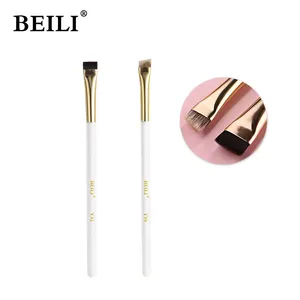 BEILI Professional White And Gold Eye Brush Set Flat/Angled Eyebrow Brush Cosmetic Tools 2 In 1 Eyebrow Eyeliner Brush