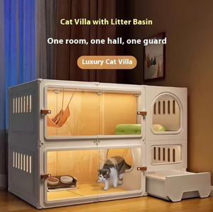 Entegre tuvalet düğmesi ile büyük uzay kapalı katı plastik kedi kafes küçük ev kedi yuva Villa kedi evi Pet mobilya - Product Image 5