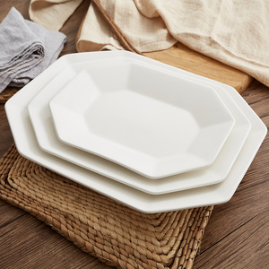 Piatto da Cena Ottagonale Moderno in Ceramica, Piatto di Servizio Bianco in Porcellana a Otto Lati, Pezzo Singolo <span class=keywords><strong>per</strong></span> Hotel, Ristoranti, Matrimoni, Feste - Product Image 3