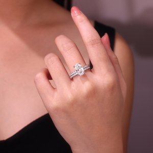 Gemma taglio ovale eccellente Moissanite anello donna <span class=keywords><strong>argento</strong></span> Sterling <span class=keywords><strong>925</strong></span> anelli sottili Muti-pietre matrimonio grande Moissanite Set anelli - Product Image 5