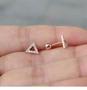 Xinfly 18K Gold Natural Diamond Small Pair of Open Triangle Stud Earrings Rose Gold Screw <b>Back</b> Earrings - Product Image 2
