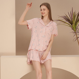 热卖女式睡衣舒适莫代尔睡衣套装家居服可爱印花睡衣女式睡衣 - Product Image 4