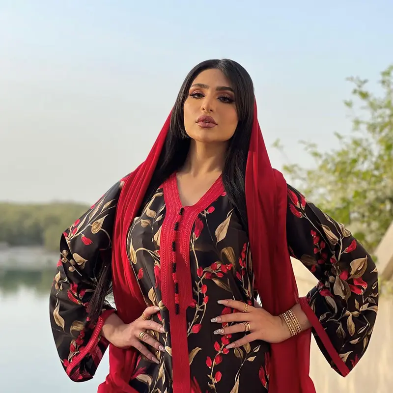 Trung Đông Hồi Giáo Quần Áo Đen Kaftan Jalabiya Hồi Giáo Váy Hoa In Dubai Bán Chạy Nhất Abaya