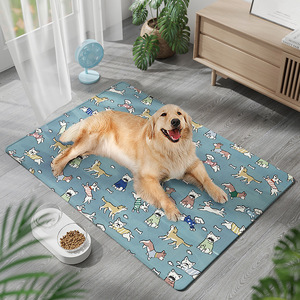 Self-Cooling Summer All Seasons Ice Pad Cushion Dog Mattress Keep Cool Bed <b>Mat</b> with Viscose Fibre Square Shape Cartoon Pattern - Product Image 3