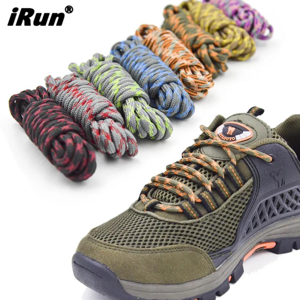 iRun Hiking Walking Boot Shoelaces Round Rope Dual Coloured Striped Shoe Laces Braided Strong Rope Shoe Laces