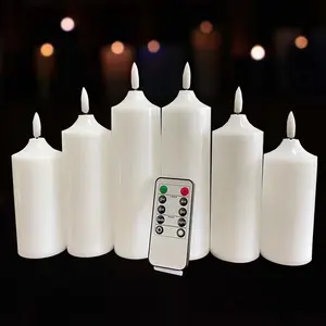 Remote Control Timer 3D Wick Flameless LED Candles 5/6/7 inch Plastic Pillars Flickering LED Candle Light White Red Ivory