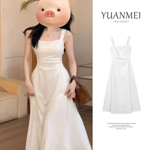 French Style Elegant White Slip Dress Strapless Tummy Control Long Dress For Daily Leisure Wear - Product Image 5