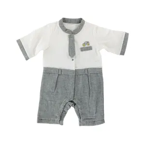 Hot sale 100% cotton christening romper for baby boy cut clothes with tie summer
