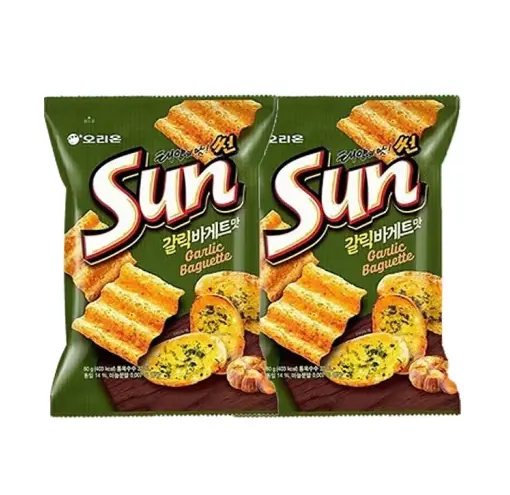 Best Selling Korean Sun Corn Flakes 80g Exotic Snacks Garlic Bread Flavor Potato Chips