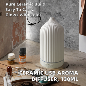 เครื่องกระจายกลิ่นน้ำมันหอมระเหยเซรามิกแบบชาร์จ USB ขนาด 130 มล. ไร้สาย ใช้คลื่นอัลตราโซนิก พร้อมไฟหลากสีสำหรับใช้ในบ้าน - Product Image 2