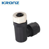 Connecteur circulaire industriel KRONZ M12 femelle A-Code blindé, à montage sur site, coudé, 3/4/5/8/12 broches, étanche IP67