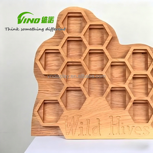 Natural Rustic Engraved Multi - Compartment Wooden Honeycomb - shaped Honey Jam Jar <b>Display</b> <b>Rack</b>, Retail Store Honey Organizer - Product Image 3