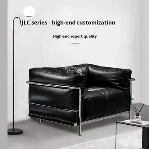 <span class=keywords><strong>Canapé</strong></span> inclinable minimaliste en cuir véritable pour un style nordique Wabi-Sabi, mobilier de salon, fauteuil de détente, acier inoxydable - Product Image 2