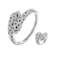 Bracelet en cuivre plaqué or 18K, micro-zircon à double tête, léopard ouvert, bague, ensemble de bijoux, vente en gros, nouvelle mode 2021