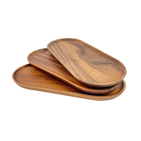 Plateaux de service en bois Cacia, lot de 3, rectangulaires, ovales et ronds, pour charcuterie, fromage, pain, fruits, sauces, sushi